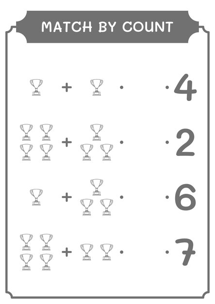 Correspondência por contagem de jogo de troféus para crianças planilha imprimível de ilustração vetorial