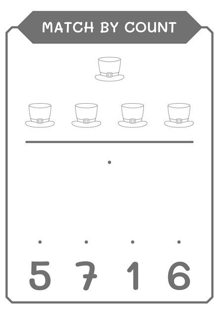 Correspondência por contagem do jogo de chapéu do dia de são patrício para crianças planilha imprimível de ilustração vetorial