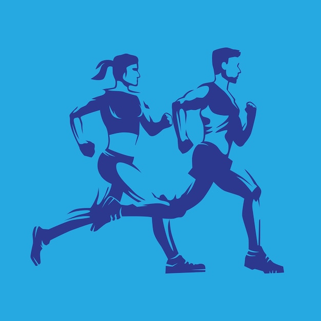 Corrida corrida maratona homens e mulheres silhueta desenho vector