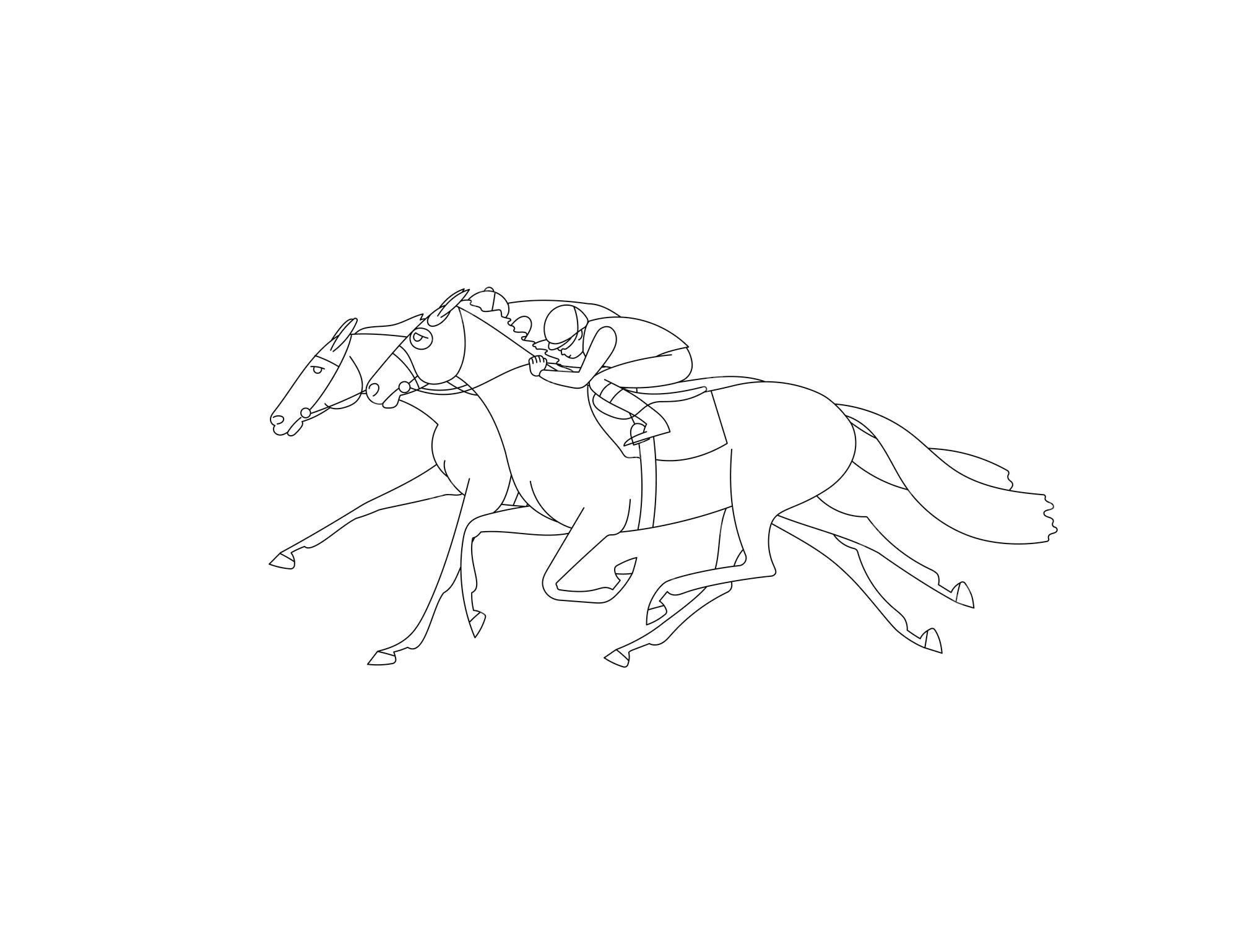 única linha contínua desenho jovem jóquei a cavalo. cavalo de corrida com  jóquei. campeão. passeios a cavalo. esporte equestre. jóquei montando cavalo  pulando. uma linha desenhar ilustração em vetor design gráfico 23657493