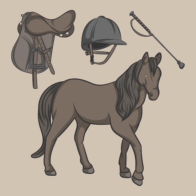 Vetor corrida de cavalos e ilustração vetorial de equipamentos