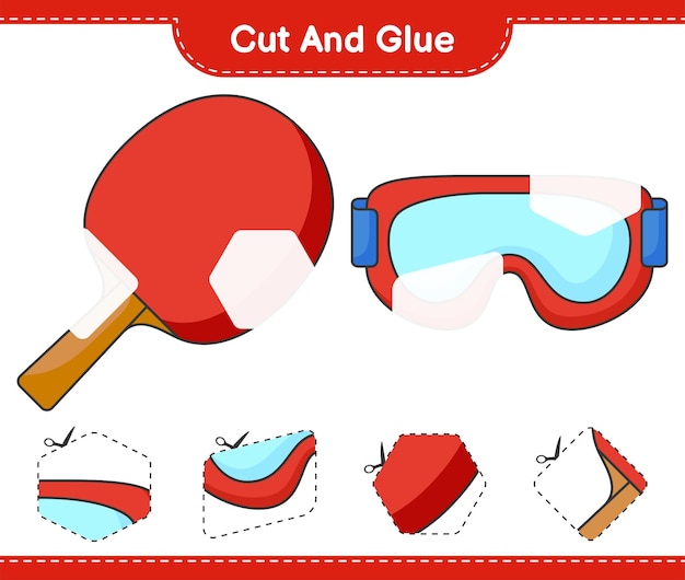 Cortar e colar partes cortadas do ping pong racket goggle e colá-las ilustração em vetor de planilha para impressão de jogos educativos para crianças