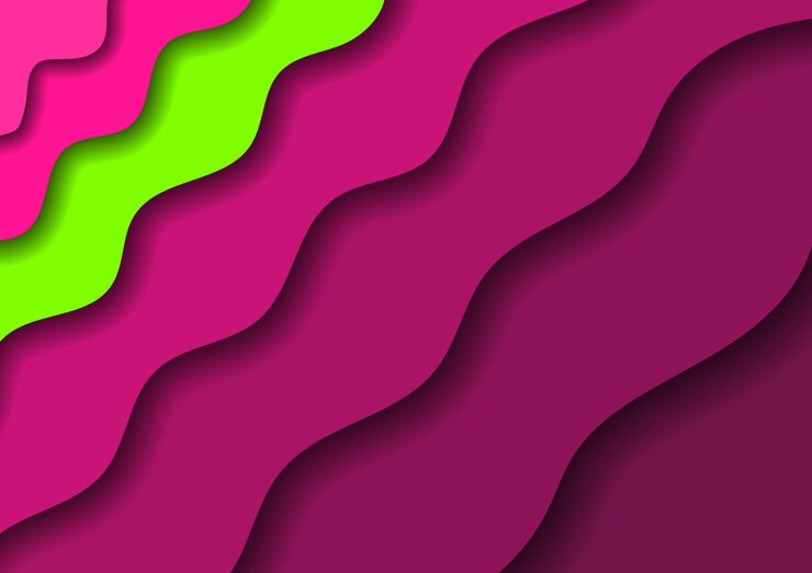 Vetor corte de papel verde e rosa ondas e sombras de fundo