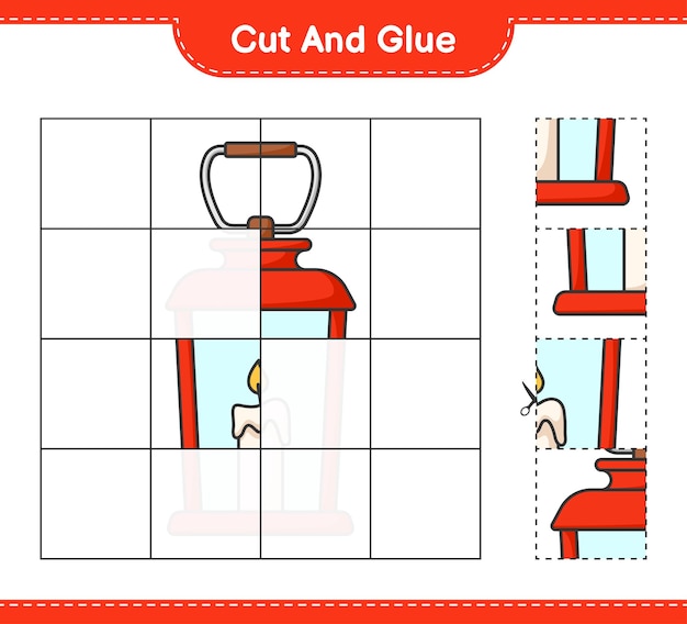 Corte e cole as partes cortadas da lanterna e cole-as. planilha para impressão do jogo educativo infantil