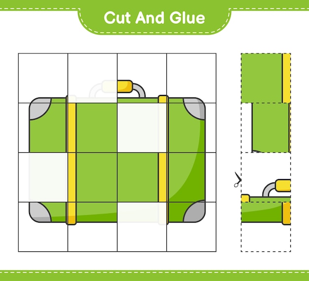 Corte e cole, corte partes da bagagem e cole-as. jogo educativo para crianças, planilha para impressão, ilustração vetorial