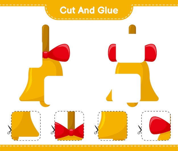 Corte e cole, corte partes de golden christmas bells e cole-as. jogo educativo para crianças, planilha para impressão