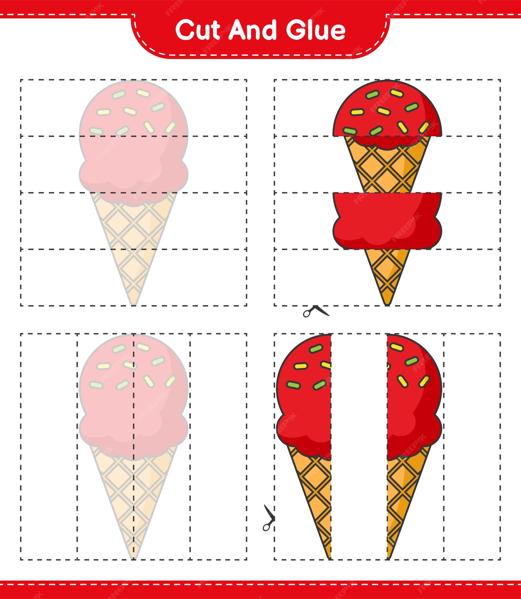 Eu espio a contagem do jogo de sorvete de desenho animado, sorvete, sundae,  palito de chocolate e casquinha de baunilha. planilha de enigma de vetor  para crianças para desenvolvimento de habilidades matemáticas