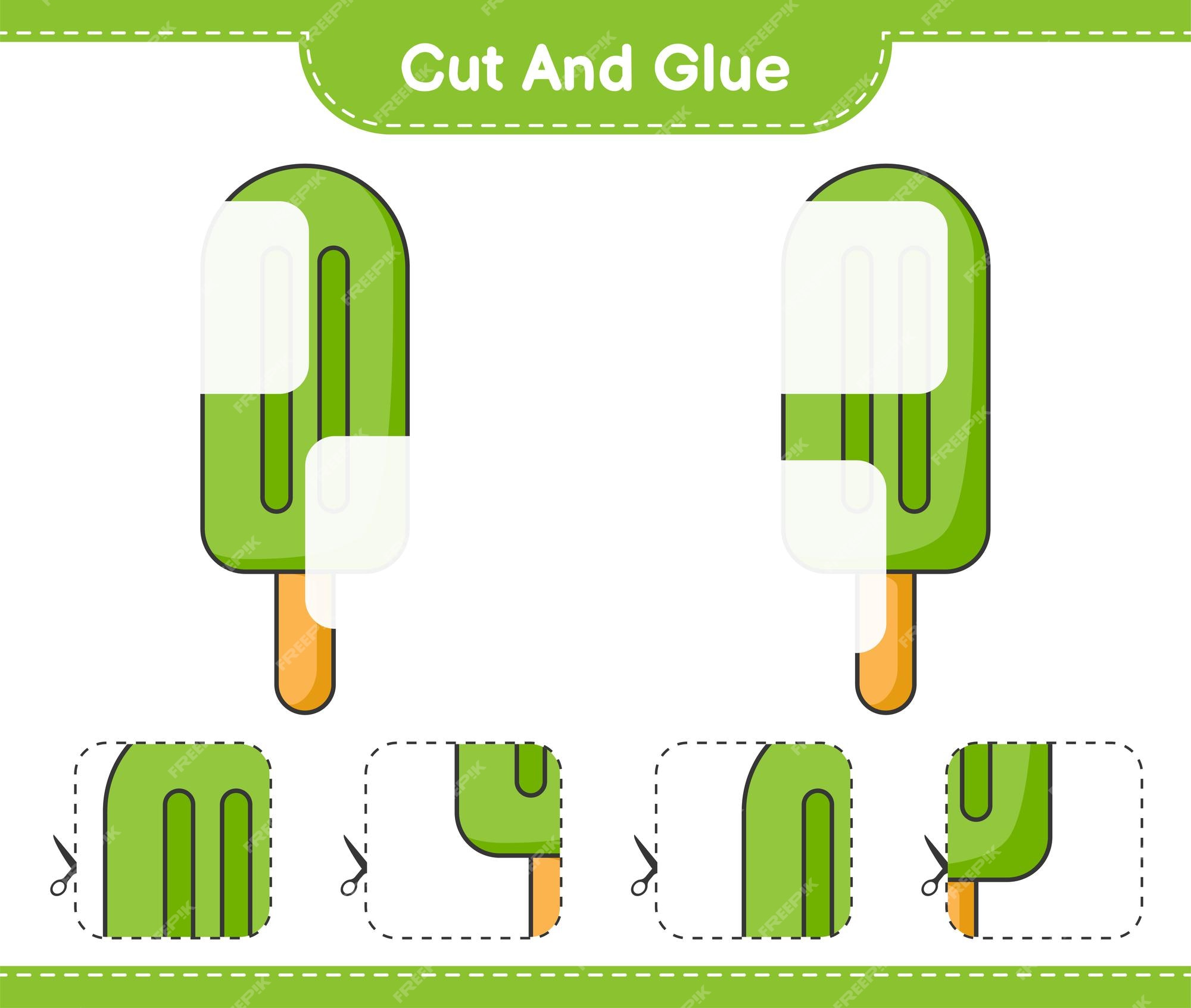 Corte e cole, corte partes do sorvete e cole. jogo educativo para