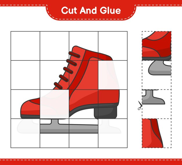Corte e cole partes cortadas de patins de gelo e cole-as ilustração vetorial de planilha para impressão de jogos educativos para crianças