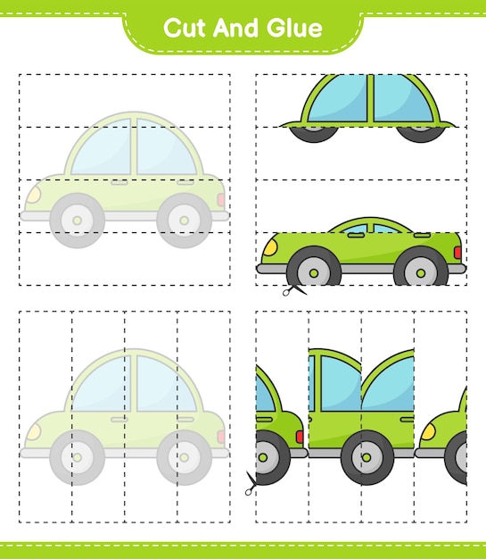 Corte e cole as peças cortadas do carro e cole-as. planilha para impressão  do jogo educativo infantil