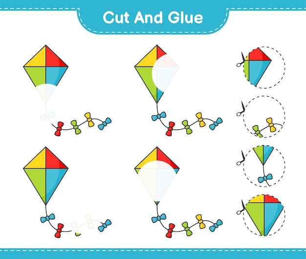 Corte e cole partes cortadas do kite e cole-as. planilha para impressão do jogo educativo infantil