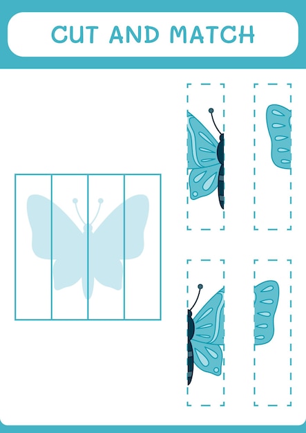 Corte e combine partes do jogo butterfly para crianças planilha para impressão de ilustração vetorial