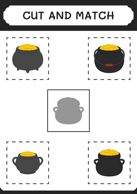 Corte e combine partes do jogo Caldeirão para crianças Planilha imprimível de ilustração vetorial