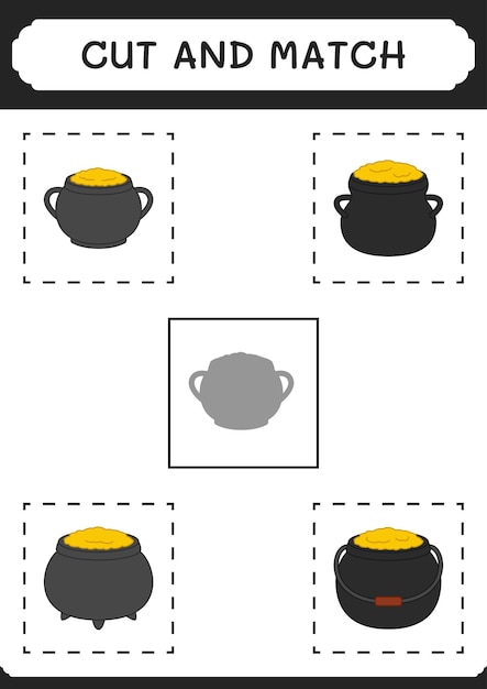 Corte e combine partes do jogo Caldeirão para crianças Planilha imprimível de ilustração vetorial
