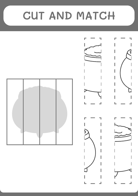 Corte e combine partes do jogo Caldeirão para crianças Planilha imprimível de ilustração vetorial