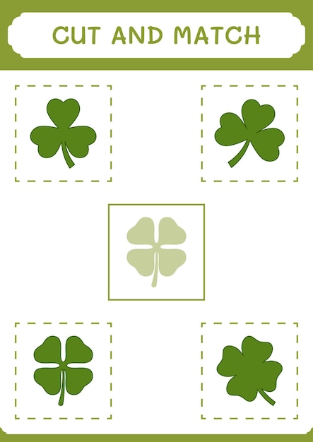 Corte e combine partes do jogo Clover para crianças Planilha imprimível de ilustração vetorial