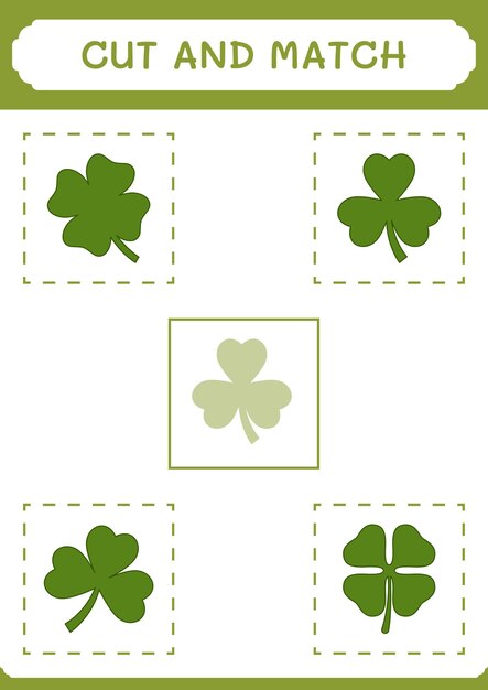 Corte e combine partes do jogo Clover para crianças Planilha imprimível de ilustração vetorial