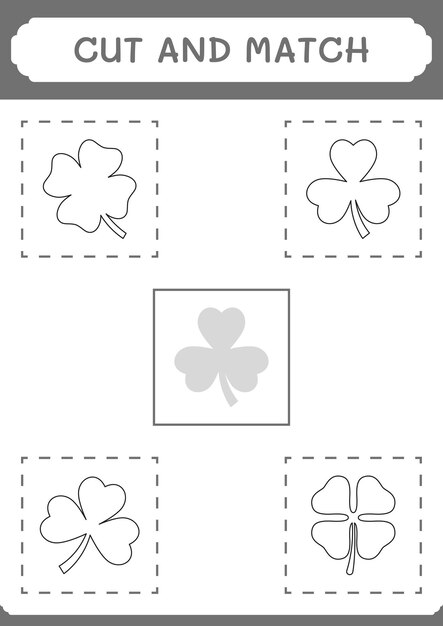 Corte e combine partes do jogo Clover para crianças Planilha imprimível de ilustração vetorial
