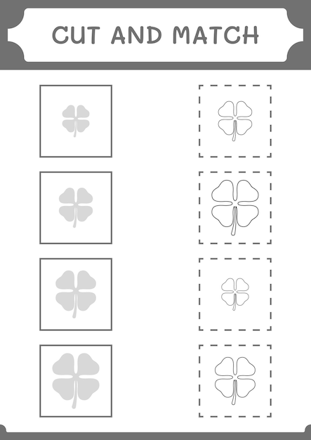 Corte e combine partes do jogo clover para crianças planilha imprimível de ilustração vetorial