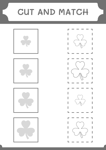 Corte e combine partes do jogo Clover para crianças Planilha imprimível de ilustração vetorial