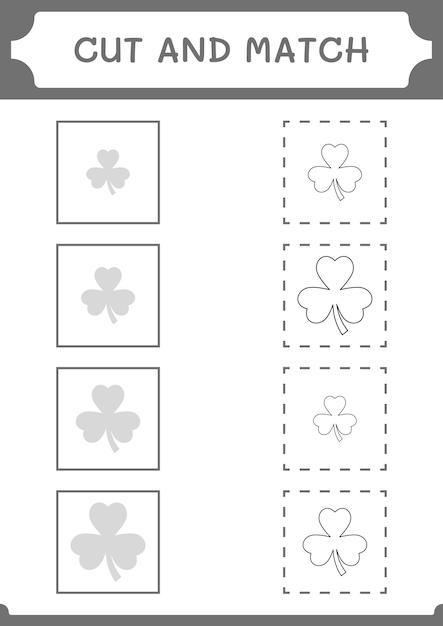 Corte e combine partes do jogo clover para crianças planilha imprimível de ilustração vetorial