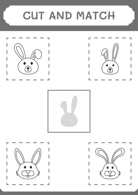 Corte e combine partes do jogo coelho para crianças planilha imprimível de ilustração vetorial