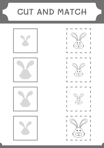 Corte e combine partes do jogo coelho para crianças planilha imprimível de ilustração vetorial