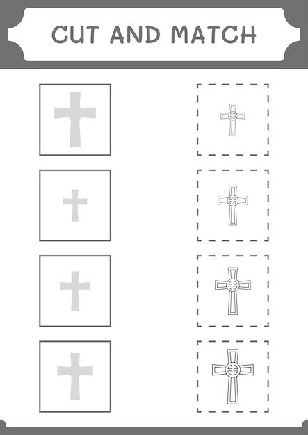 Corte e combine partes do jogo cruzado cristão para crianças planilha imprimível de ilustração vetorial