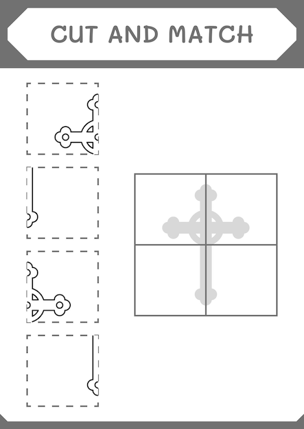 Corte e combine partes do jogo cruzado cristão para crianças planilha imprimível de ilustração vetorial