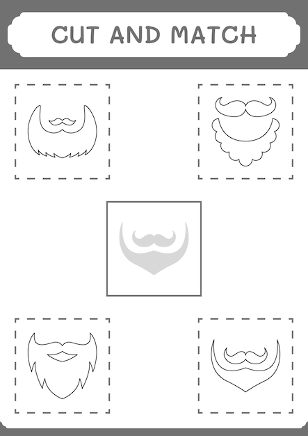Corte e combine partes do jogo de barba de duende para crianças planilha imprimível de ilustração vetorial