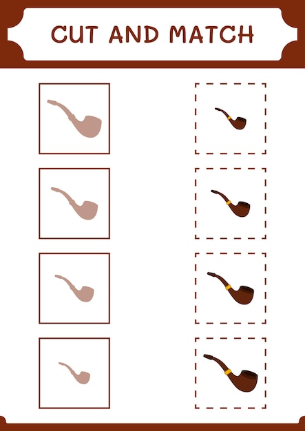 Corte e combine partes do jogo de cachimbo para crianças Planilha imprimível de ilustração vetorial