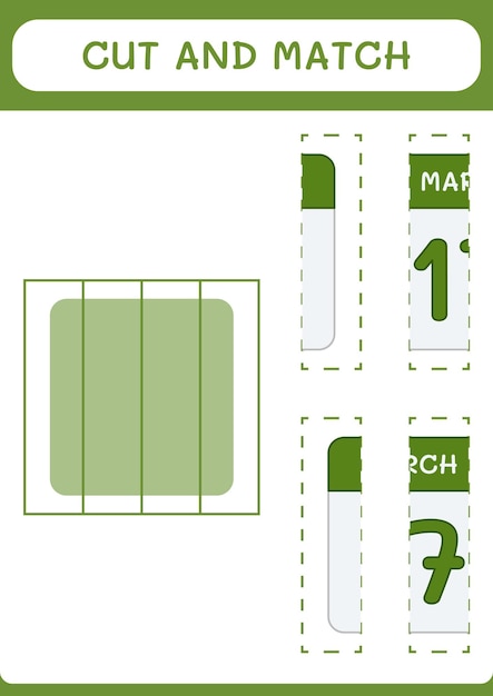 Corte e combine partes do jogo de calendário para crianças planilha imprimível de ilustração vetorial