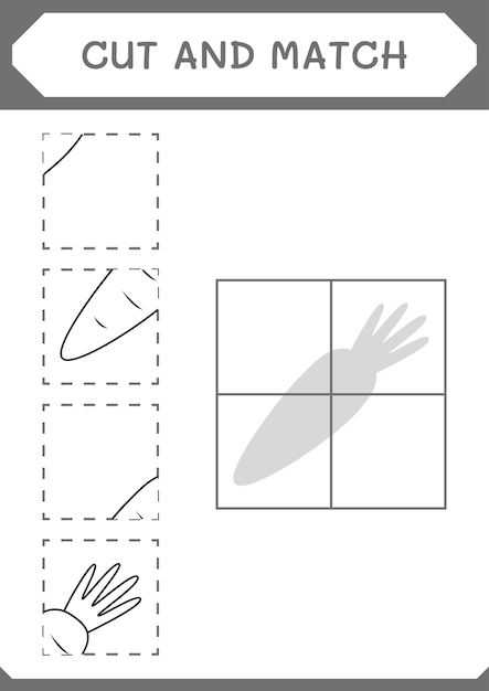 Corte e combine partes do jogo de cenoura para crianças planilha imprimível de ilustração vetorial