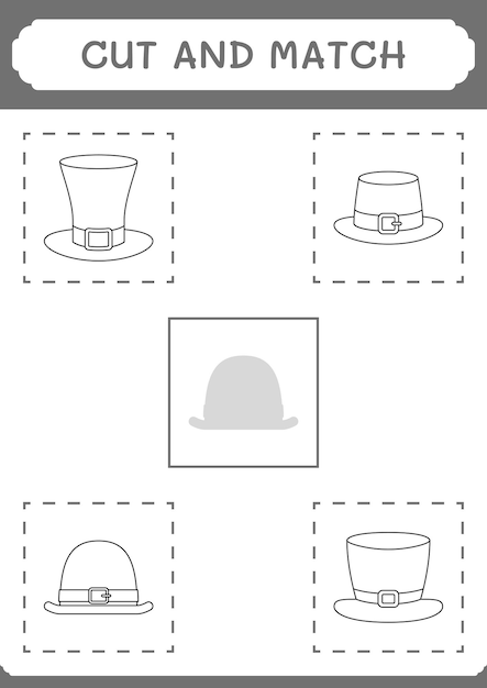 Corte e combine partes do jogo de chapéu do dia de são patrício para crianças planilha imprimível de ilustração vetorial