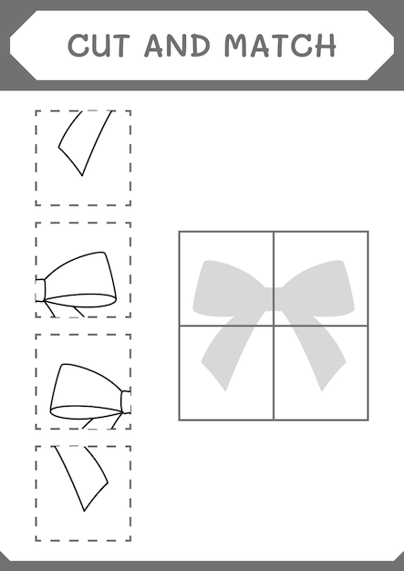 Corte e combine partes do jogo de fita para crianças planilha imprimível de ilustração vetorial