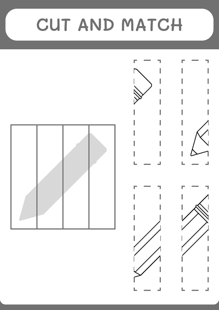 Corte e combine partes do jogo de lápis para crianças Planilha imprimível de ilustração vetorial