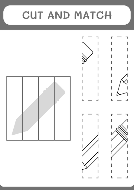 Corte e combine partes do jogo de lápis para crianças Planilha imprimível de ilustração vetorial