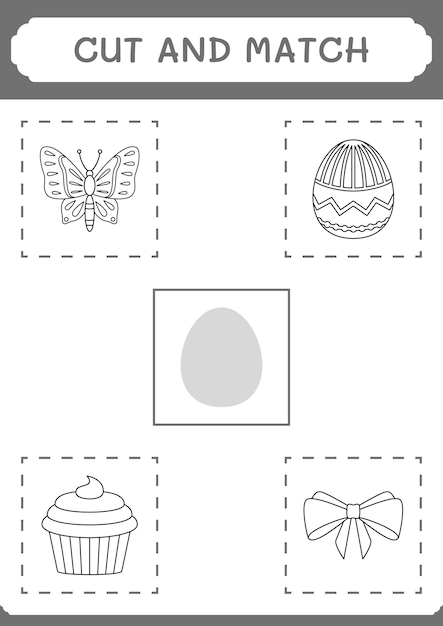 Corte e combine partes do jogo de ovo de páscoa para crianças planilha  imprimível de ilustração vetorial