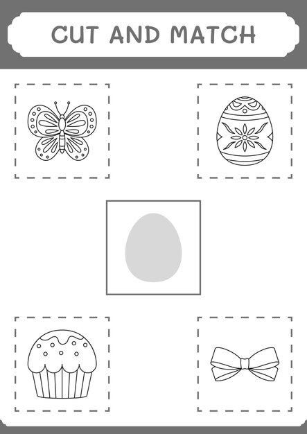 Corte e combine partes do jogo de ovo de páscoa para crianças planilha imprimível de ilustração vetorial