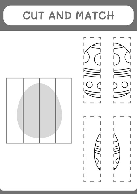Corte e combine partes do jogo de ovo de páscoa para crianças planilha imprimível de ilustração vetorial