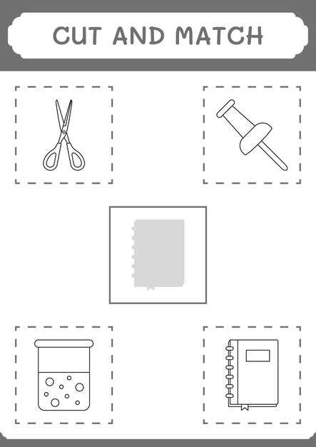 Corte e combine partes do jogo Notebook para crianças Planilha imprimível de ilustração vetorial