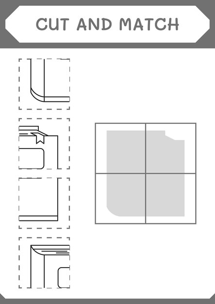 Corte e combine partes do jogo notebook para crianças planilha imprimível de ilustração vetorial