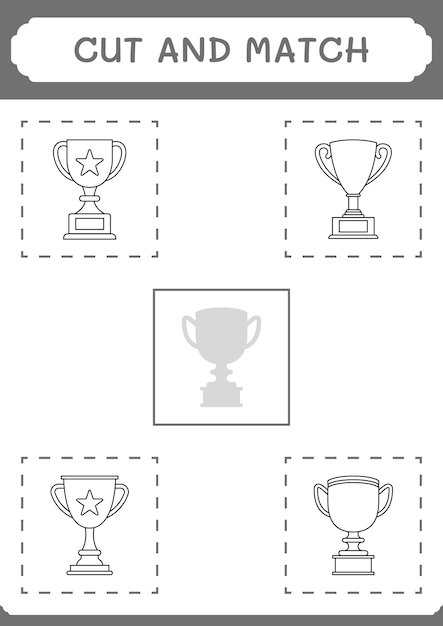 Corte e combine partes do jogo troféu para crianças planilha imprimível de ilustração vetorial