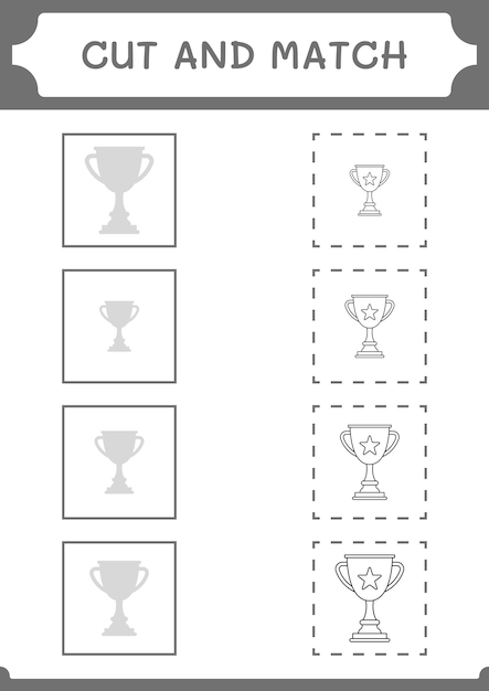 Corte e combine partes do jogo troféu para crianças planilha imprimível de ilustração vetorial