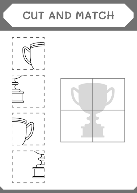 Corte e combine partes do jogo troféu para crianças planilha imprimível de ilustração vetorial