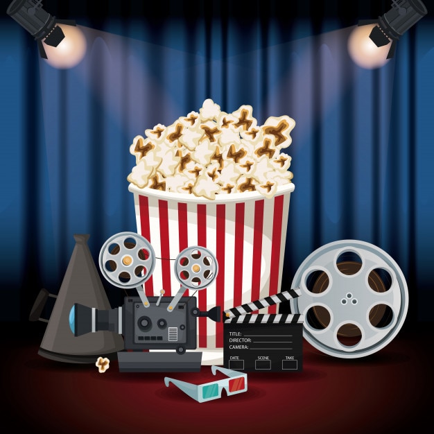 cortina de cinema com holofotes e elementos filme filme