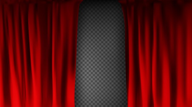 Cortina de veludo vermelho colorido realista dobrada sobre um fundo transparente. cortina de opção em casa no cinema