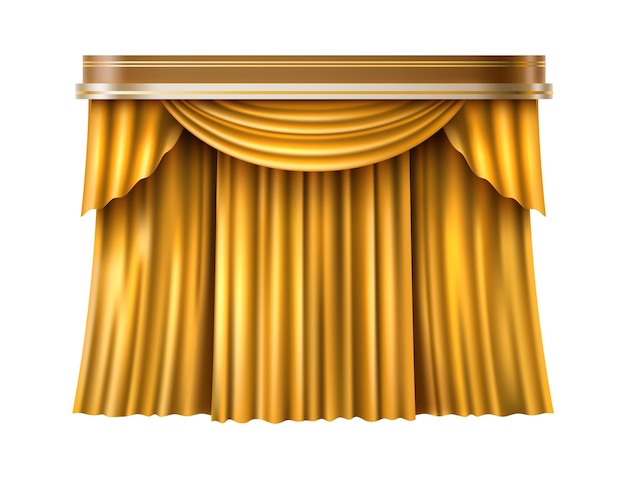 Vetor cortinas douradas. cortinas de tecido de luxo em estilo realista, isoladas no fundo branco