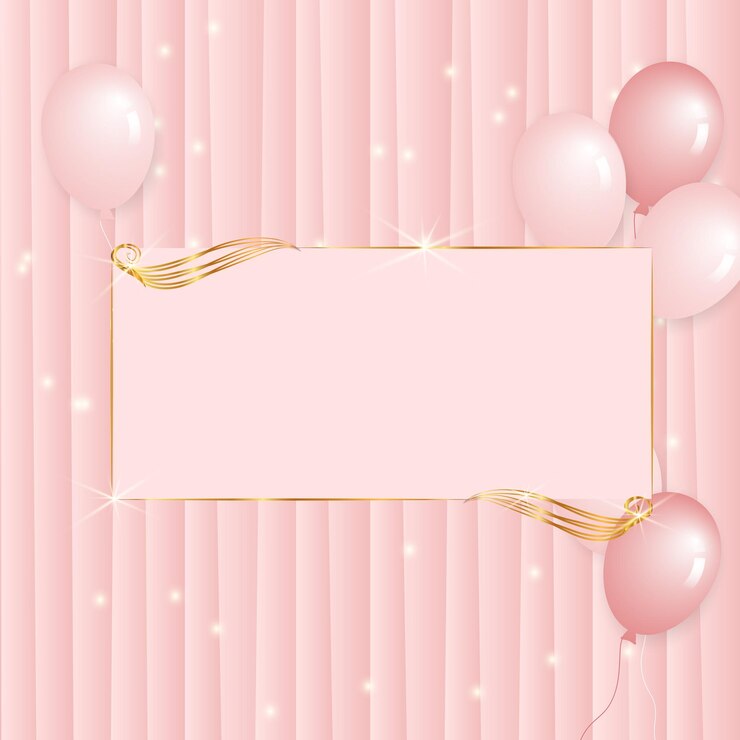 Vetor cortinas rosa com balões e moldura dourada brilham em ilustração vetorial