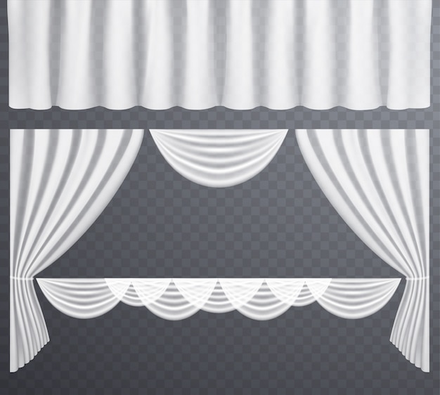 Vetor cortinas transparentes brancas abertas e fechadas